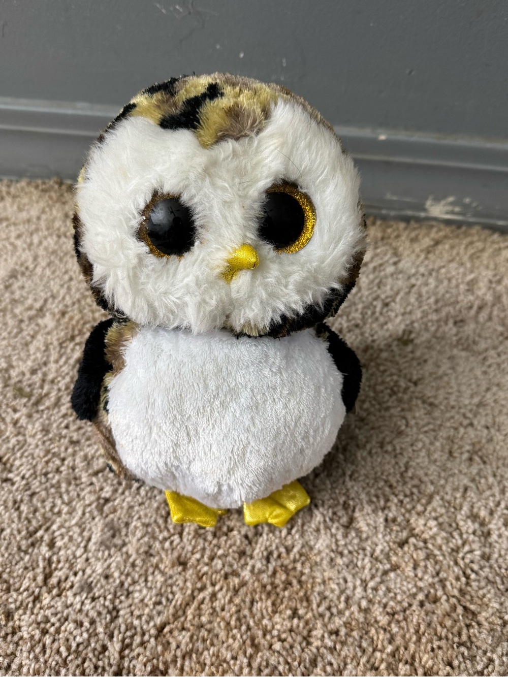 Ty Plush Owl Toy in White, Brown & Yellow
